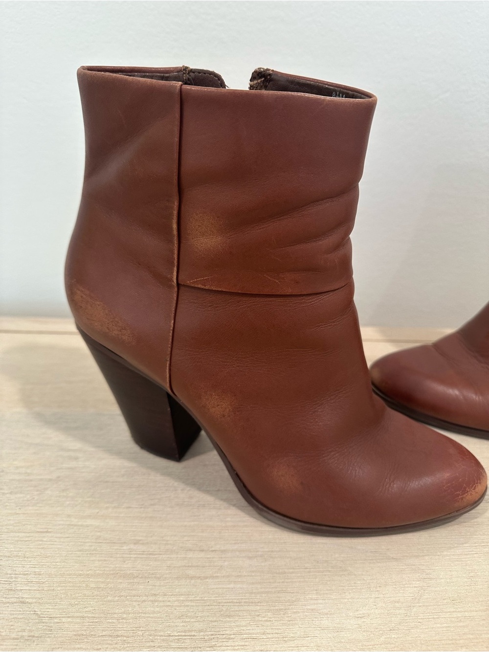 Steve Madden Chestnut Brown Leather Ankle Boots with Block Heel - Picture 3 of 8